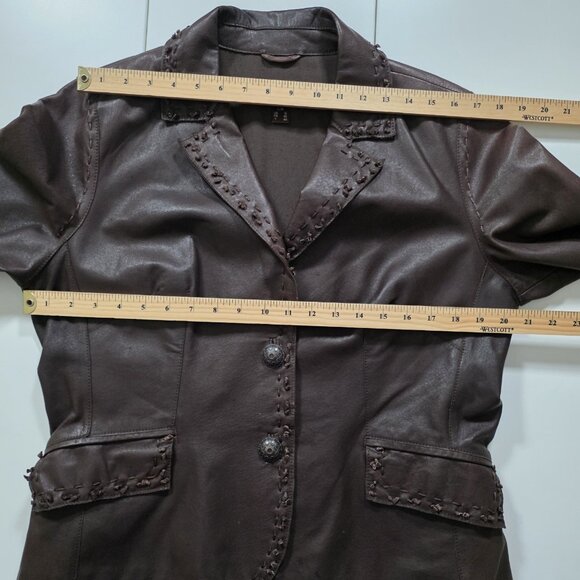 Danier Leather Jacket Women L Brown Studded Leaf Pockets Lined Boho Glitter Punk - Picture 4 of 16